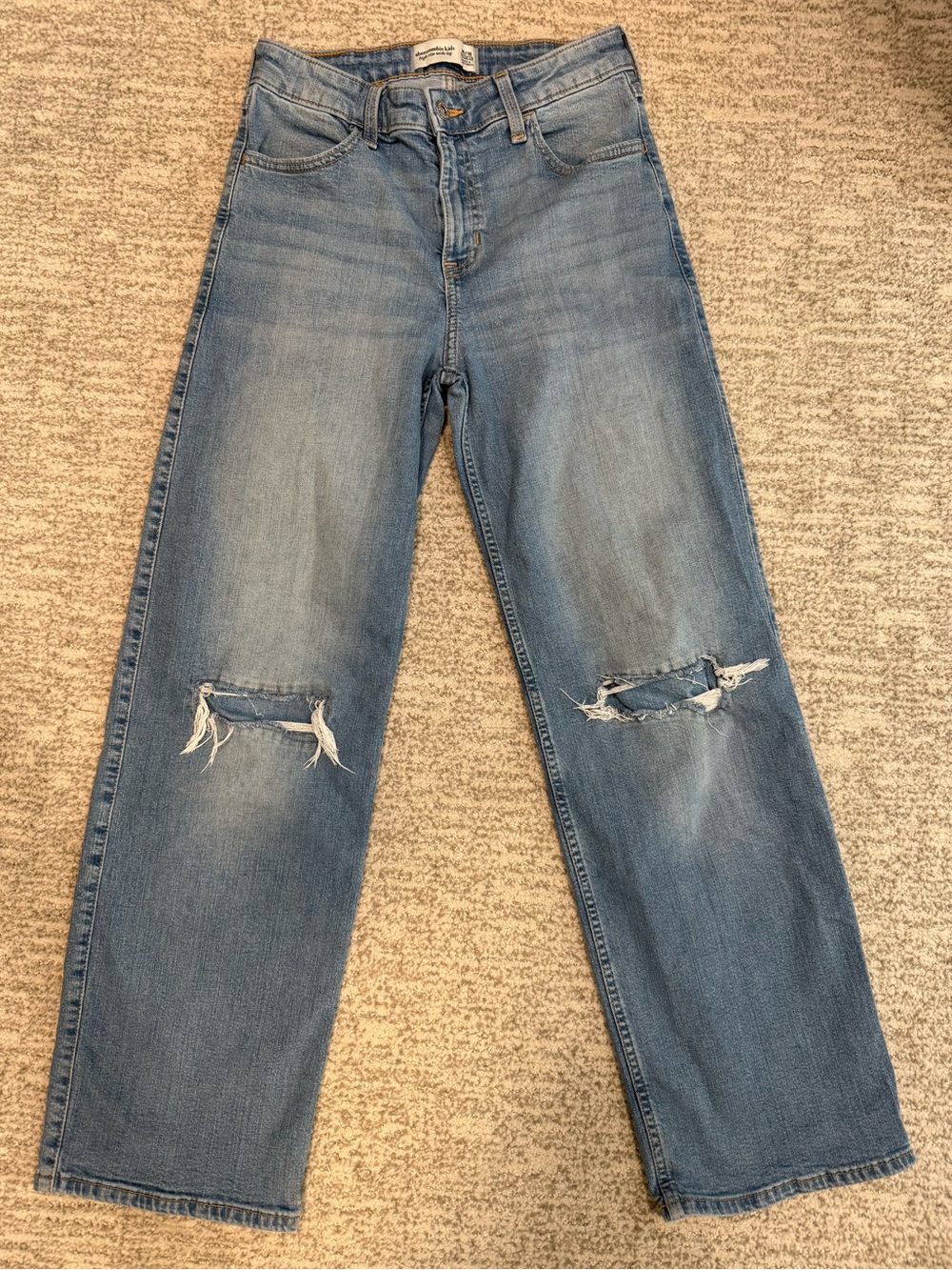 abercrombie kids Girls Light Blue Distressed High Rise Wide Leg Jeans 15/16